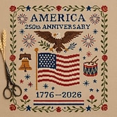 cheap Sewing &amp; Knitting &amp; Crochet-US 250th Anniversary Cross Stitch Kit Personalized Patriotic Cross Stitch Kits Commemorative Embroidery for Beginners Stamped and Counted Style Gifts for Veterans Military Fans