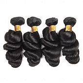 billiga 4 buntar med vågigt mänskligt hår-Loose  Wave Bundles Human Hair (18 18 20 20 Inches Loose Wave 4 Bundles) Brazilian Human Hair Bundles 1B Color for Women