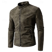 economico Giacca in ecopelle-Per uomo Giacca in Ecopelle Giacca da Biker Giacca da Moto Vacanza Quotidiano Antivento Caldo Tasca Autunno Inverno Semplice Moda Classico Collo alla coreana Regolare Nero Marrone Verde Giacca