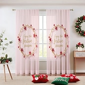 billiga Julkök-1 st ny julserie transparent gardin, 3D digitaltryckt stångficka fönstervoile, sovrum &amp;vardagsrumsdekoration, direkt från fabriken