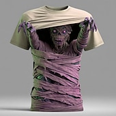 halpa kallo &amp; luu-Halloween Miesten 3D Print Zombeja 3D T-paita Lyhythihainen T-paita 3D-tulostus Tiukka pyöreä kaula-aukko Paita Liioiteltu Suunnittelija Kauhu Juhla Katu Pyhäpäivä Sininen Purppura Apila Kesä Kevät