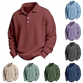 お買い得  メンズ クラシックポロ-男性用 ワッフルポロシャツ ゴルフシャツ カジュアル 祝日 ラペル 長袖 クール 平織り クラシック 秋 春 &amp; 秋 オールシーズン レギュラー ホワイト ライトグリーン ライトブルー ルビーレッド ネイビーブルー パープル ワッフルポロシャツ