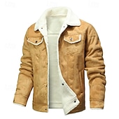 preiswerte Kunstlederjacke-Herren Kunstlederjacke Fleecejacke Bikerjacke Motorradjacke Urlaub Täglich Winddicht Warm Tasche Herbst Winter Einfach Mode Klassisch Revers Regulär Schwarz Khaki Kaffee Jacken
