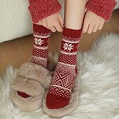 Недорогие Носки-Women's Crew Socks Thick Winter Warm Socks Christmas Outdoor Holiday Plaid Polyester Basic Classic Casual Elastic Warm 1 Pair