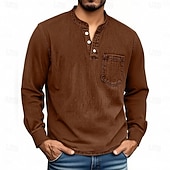 preiswerte Lässiges Henley-T-Shirt-Herren Henley Hemd T-Shirt Langarmshirt Langarm Henley Herbst Winter Retro Mode Designer Nostalgisch Mode Jahrgang Urlaub Straße Ausgehen Schwarz Rosa Marineblau Top T-Shirt für Herren