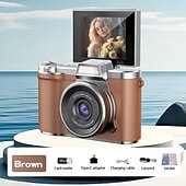 お買い得  アクションカメラ-1080P HDポータブルCCDカメラ 4Kレンズ フリップスクリーン USB充電式リチウムポリマーバッテリー 初心者向け旅行Vlogging 完璧なバレンタインデーギフト 初心者カメラ