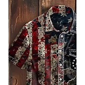  男性用 7月4日 米国建国250周年 国旗 シャツ サマーシャツ カジュアルシャツ 半袖 ハワイアン リゾート ビーチ バケーション デイリーウェア 夏 ラペル プリント ブラック ルビーレッド