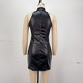 ieftine Rochie simplă-Pentru femei Rochie Mini Rochie de petrecere Rochie de Cocktail Rochie din piele Modă Modern Serată Petrecere Ocazie specială Fit regulat Simplu Fără manșon Guler de stand Negru Roșu Vin Var