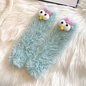 billiga Hemma kläder-Unika och roliga fula strumpor, fluffiga monsterstrumpor för kvinnor, mjuka plyschiga vinterstrumpor med aliendesign och 3D-ögon och leende, mysiga, pälsiga tofflor för hemmet eller present