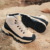 voordelige Winter- en sneeuwlaarzen-beige en zwarte waterdichte wandelschoenen voor heren met antislipzool en warme voering, outdoor trekkingschoenen voor winterkamperen en bergavonturen