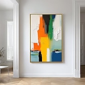 cheap Abstract Paintings-Original Abstract Color Block Painting Modern Geometric Canvas Art Large Textured Colorful Wall Art Handmade Office Decor