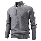 economico maglione pullover da uomo-Per uomo Felpa Maglione Maglione con zip a un quarto A Coste Maglia Top Regolari Lavorato a maglia Slim Fit Semplice Colletto Mao Maglieria Contemporaneo Affari Casuale Abbigliamento Autunno Nero