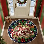 Недорогие Коврики-С Рождеством круглый коврик для гостиной и спальни искусственный кашемир коврик праздника с украшениями Пуансеттия и сосновыми листьями мягкий нескользящий машинная стирка 4фт