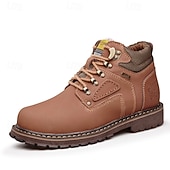 cheap Work Boots-Men's Yellow Faux Leather Work Safety Boots with Shock-Absorbing Sole and Steel-Toe Protection, Durable Construction Boots for Outdoor Labor and Industrial Work