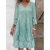 abordables Vestidos florales-Mujer Mini vestido Vestido de cambio Casual Diario Ajuste regular Plano Manga 3/4 Escote en Pico Azul Piscina Color Camello Verde Trébol Primavera Otoño
