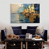 voordelige Abstracte schilderijen-Handmade Oil Painting Canvas Wall Art Decoration Modern Abstract Golden for Home Living Room Decor Stretched Frame Hanging Painting / Rolled Canvas (No Frame)