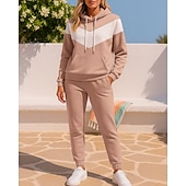 economico Tute da ginnastica-Per donna Tuta da Ginnastica Tuta da Jogging Set di tute da ginnastica Con cappuccio Blocco di colori Completo Abbigliamento Autunno Nero Rosa All'aperto Viaggio Sportivo Caldo Manica Lunga Sport