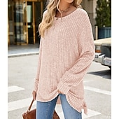 halpa Naisten Yksinkertaiset Paidat-Naisten Pusero Yhtenäinen väri Tyylikäs Vapaa-aika Pitkähihainen Tiukka pyöreä kaula-aukko Tavalliset topit Päivittäin Rypytetty Ruohonvihreä Musta Punastuvan vaaleanpunainen Viini Sininen Kevät