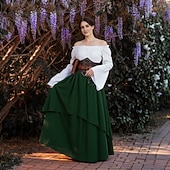 voordelige Jurken-Geïnspireerd door vintage Feestkostuum Gemaskerd Bal Bel Effen Kleur Kostuum Dames Keltisch Piraat Fantasie Halloween Maskerade Cocktailparty Casual / Dagelijks Volwassenen Hemd Rok Riem Alle