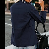 ieftine Blazere și costume-Pentru femei Palton de iarnă Jachetă Sacou Comfortabil Fermoar Buzunar Casual Simplu Vacanță Casual Purtare Zilnică Ieșire Regulat Guler de stand Fit regulat Manșon Lung Îmbrăcăminte exterioară Negru