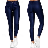 levne Dámské úzké kalhoty-Dámské Zúžené kalhoty Kožené kalhoty Kalhoty Módní Šik ven Punčocháče Plná délka Vysoký pas Bez vzoru Zip Kapsy S přezkou Pohodlný Yumuşak Pohodlné Lehce elastické Denní Venkovní Práce Vodní modr