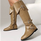 olcso lovaglócsizma-férfi fekete műbőr magas szárú csizma stílusos csattal – tökéletes karácsonyi partikra és téli divatba