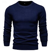 abordables Pull col rond-Homme Pull Côtelé Tricoter Hauts Réguliers Tricoté Coupe ajustée Uni Col ras du cou Tricots Contemporain Occasionnel Tenue quotidienne Vêtement Tenue Automne &amp; Hiver bleu marine M L XL