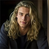 olcso Férfiparókák-hosszú, hullámos, barna parókák férfiaknak szintetikus, hőálló cosplay halloweeni jelmez paróka világosbarna