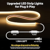 cheap LED String Lights-6.5-164 FT COB Outdoor LED Strip Lights Waterproof AC110V High Voltage COB LED Rope Light Switch with Plug High Density Outside IP65 Flexible Tape Light