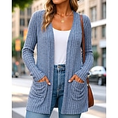 economico Giacche da corsa-Per donna Tinta unita Cardigan lavorato a maglia Autunno Manica Lunga Athleisure Scollo a V All'aperto Viaggio Sportivo Blu Rosa scuro Nero abbigliamento sportivo Abbigliamento sportivo