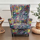 abordables Funda para silla con respaldo-Fundas para sillones orejeros con estampados florales, a rayas y geométricos, de poliéster elástico, protectores decorativos para muebles.