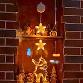 baratos Luzes de cordas de férias-Luz de Janela de Natal 1PC com Bateria Luz de Cortina Branca Quente Suspensa com Ventosa Luz de Árvore de Natal e Estrela para Decoração de Janela em Festa de Natal e Ano Novo