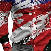 お買い得  愛国的な250枚のシャツ-メンズ アメリカンフラッグ シャツ カジュアルシャツ ビーチシャツ ロングスリーブ カジュアル 快適 バケーション ストリート ハワイアン スプリング フォール ラペル プリント 赤 青