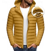 voordelige Heren donsjassen &amp; parka's-Voor heren Winterjas Pufferjas Gewatteerde jas Zak Polyester Vakantie Alledaagse kleding Afspraakje Normaal Modieus Casual Comfortabel Thermisch Warm Winter Effen / effen kleur Zwart Wit Geel Rood