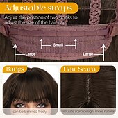 levne Syntetické trendy paruky-Krátká vlnitá paruka s hnědým melírem - 30 cm bob paruka s ofinou pro ženy, kudrnatá bob paruka po ramena s ofinou, měkké syntetické vlasy, paruky pro dívky, denní nošení, párty