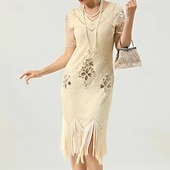 economico Abiti degli anni '20-Set Anni Ruggenti Anni 1920 Lunghezza al ginocchio Abito Flapper Abito da cocktail Costume di fantasia con accessori Maniche corte Il grande Gatsby Ragazza Flapper Paillettes Frangia con nappe Scollo