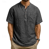 levne Pánské popover košile-Pánské Košile Popover košile Letní košile Košile pro volný čas Plážová košile Černá Bílá Světle zelená Tmavě zelená Fialová Krátký rukáv Bez vzoru Kulatý límeček Dovolená Havajské Kapsy Oblečení