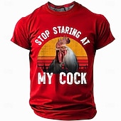  T-Shirt Grafica Divertente da Uomo con Gioco di Parole Gallina Manica Corta - Smettila di Fissare il Mio Gallo