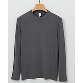 baratos Tops-Men's Baselayer Thermal Shirts Long Sleeve Crew Neck Top Outdoor Thermal Warm Winter Autumn / Fall Polyester Black Khaki Beige Gym Workout Traveling