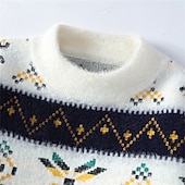 baratos suéter pulôver masculino-Homens Suéter de Natal camisolas de natal Pulôver suéter Suéter de malha Estriado Tricotar Tops regulares Tricotado losango Gola Redonda Moda Básico Férias Roupa Diária Roupa Outono Inverno Branco