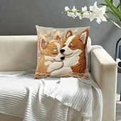  Cute Dog Plush Pillow Cover, Soft Short Velvet Decorative Cushion Case with Knitted Print for Bed, Sofa, Car, or Office Chair