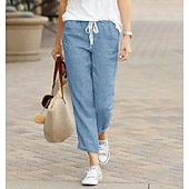 ieftine Pantaloni și flori de yoga-damă, bumbac, in, pantaloni casual largi, talie elastică, plajă de vară, comozi, uscate rapid, ușoare, respirabile