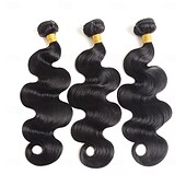 baratos 3 conjuntos de extensões de cabelo natural-12a pacotes de cabelo humano 8-28 polegadas onda corporal 100% cabelo virgem brasileiro não processado 4 pacotes extensões de cabelo humano trama rápida preto natural