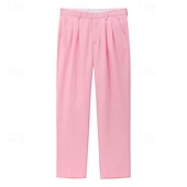  Men's Dress Pants Trousers Slacks Pocket Buttons Plain Comfort Formal Party Work Fashion Classic Style Coral Pink Yellow Micro-elastic