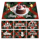 baratos Placemats &amp; Coasters &amp; Trivets-6 peças de floco de neve vermelho de natal &amp;Jogo americano de boneco de neve de árvore de Natal resistente ao calor, jogos americanos quadrados de linho para decoração de mesa de sala de jantar,