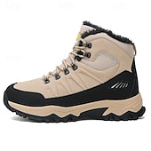 voordelige Winter- en sneeuwlaarzen-beige en zwarte waterdichte wandelschoenen voor heren met antislipzool en warme voering, outdoor trekkingschoenen voor winterkamperen en bergavonturen