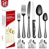 economico Sala da pranzo e posate-Set di posate natalizie in acciaio inox da 24 pezzi, coltello, forchetta, cucchiaio, stoviglie, utensili da cena occidentali, set regalo per le feste di Natale