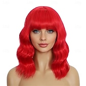 economico Parrucche trendy sintetiche-parrucche viola scuro con frangia per donne parrucche bob corte e ondulate da 14 pollici, parrucca bob sintetica, parrucca riccia resistente al calore, parrucca ondulata colorata, parrucche cosplay