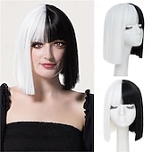 levne Syntetické trendy paruky-Modrá paruka krátká rovná modrá bob paruka s ofinou 10 palcová syntetická barva paruky pro ženy s přírodními vlasy pro kostýmy na každodenní párty cosplay