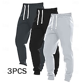 お買い得  ジョガーズ-男性用 スウェットパンツ ジョガー ズボン カジュアルパンツ ドローストリング 伸縮袖口 マルチパック 平織り 履き心地よい ウォーム 全長 アウトドア カジュアル 日常 クラシック ベーシック ブラック+ネイビーブルー+ライトグレー ブラック＋ライトグレー＋ダークグレー